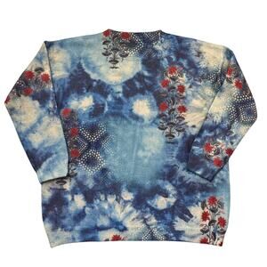 YESNO Wool Blend Sweater Womens XXL Blue Tie Dye Floral Oversized Pullover Boho